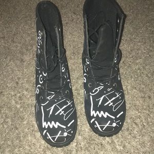Black and white doodle combat boots